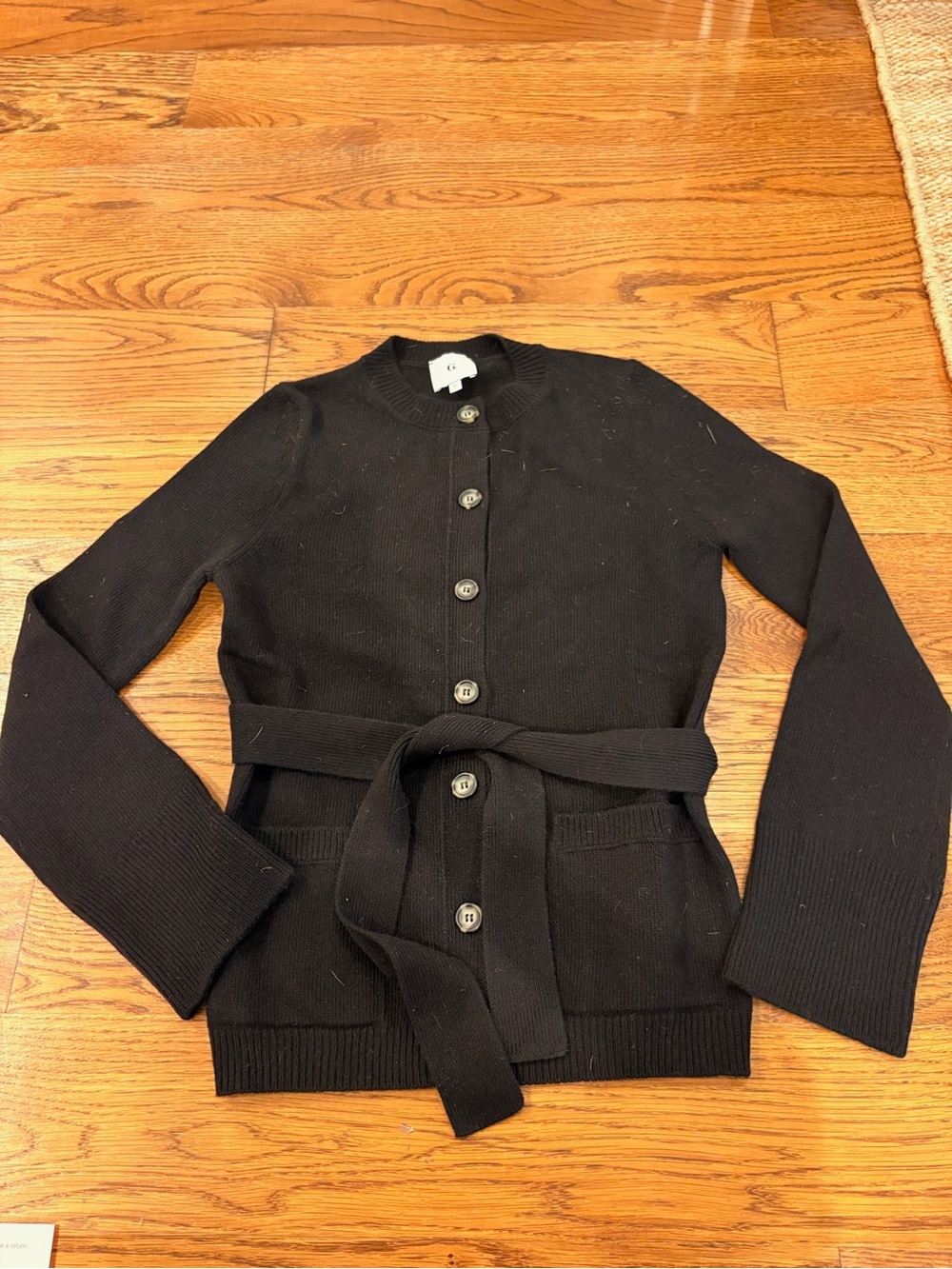 Goop Black Belted Button-Front Cardigan